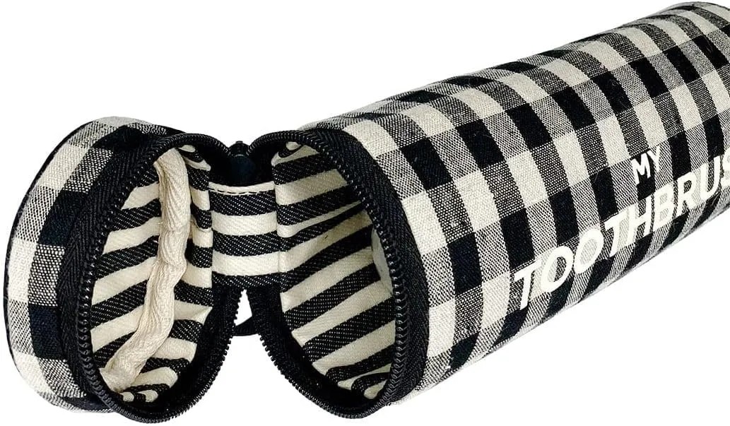 Toothbrush Case for Travel | Toothbrush and Toothpaste Travel Bag | Small Toiletry Pouch for Traveling | Electric Tooth Brush Holder Men & Women | Gingham