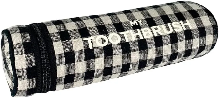 Toothbrush Case for Travel | Toothbrush and Toothpaste Travel Bag | Small Toiletry Pouch for Traveling | Electric Tooth Brush Holder Men & Women | Gingham