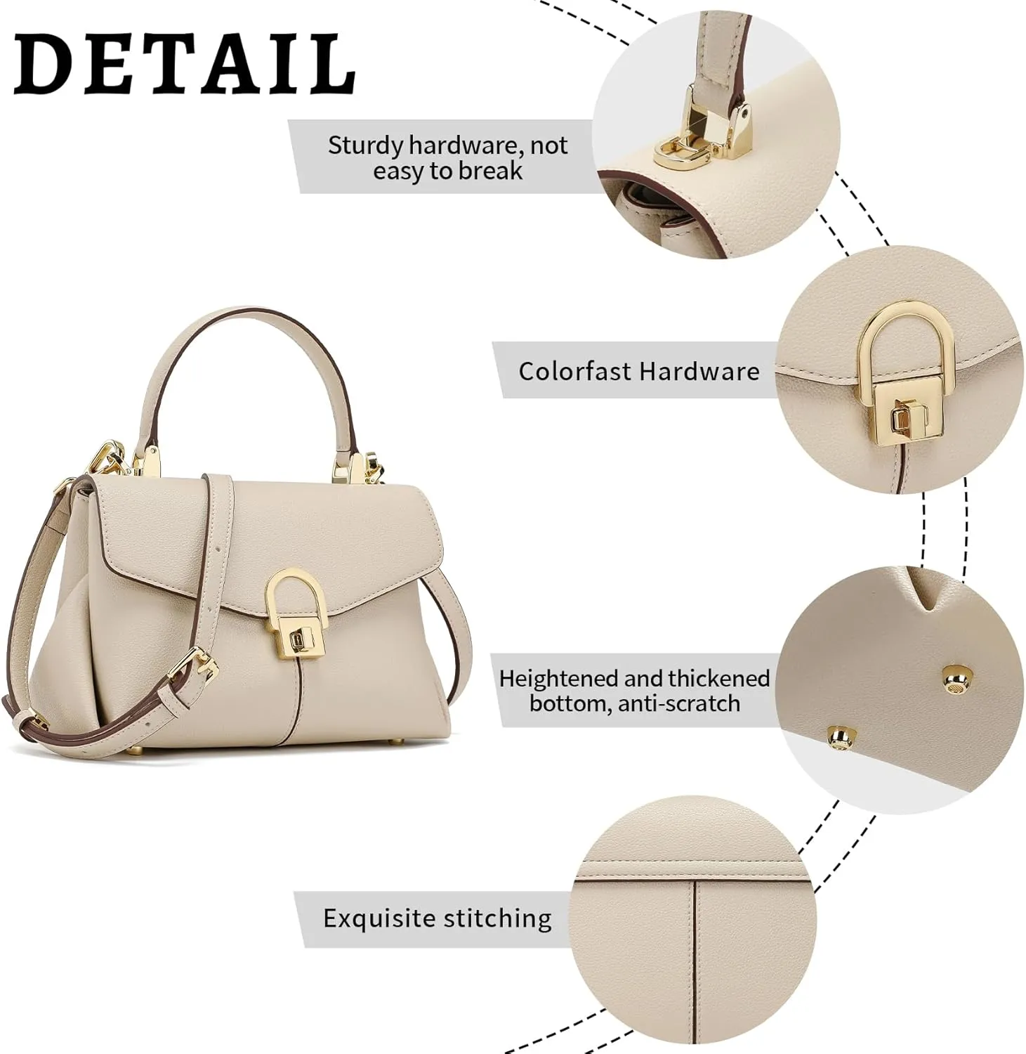 Top Handle Leather Tote Satchel Bag for Women, Ladies Shoulder Purses with Metal Button Lock
