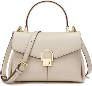 Top Handle Leather Tote Satchel Bag for Women, Ladies Shoulder Purses with Metal Button Lock