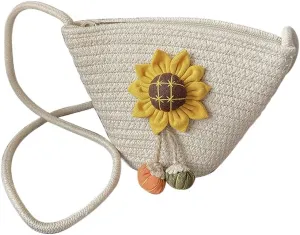 Tote Bag for Women Cotton Satchel Purse Hand-Woven Shoulder Handbag Hobo Bag Flower Crossbody Bags for Women Beige(Sunflower)