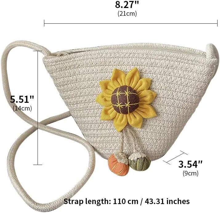 Tote Bag for Women Cotton Satchel Purse Hand-Woven Shoulder Handbag Hobo Bag Flower Crossbody Bags for Women Beige(Sunflower)