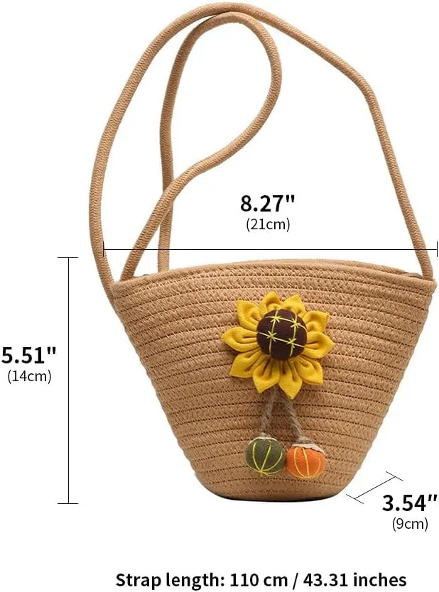 Tote Bag for Women Cotton Satchel Purse Hand-Woven Shoulder Handbag Hobo Bag Flower Crossbody Bags for Women Khaki(Sunflower)