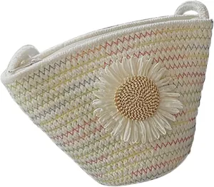 Tote Bag for Women Cotton Satchel Purse Hand-Woven Shoulder Handbag Hobo Bag Flower Crossbody Bags for Women Multi(Daisy)