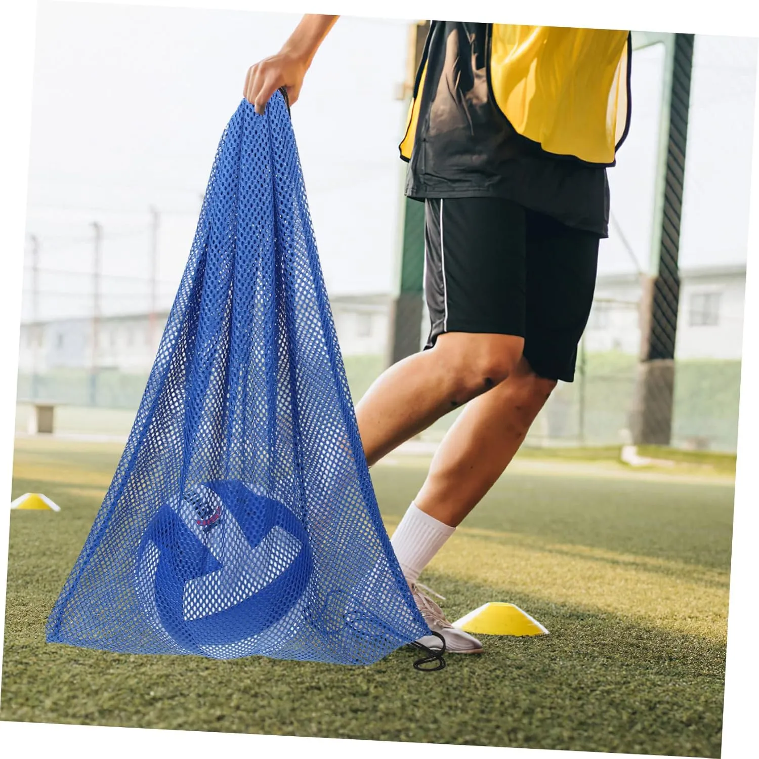 TOYANDONA Multi Function Mesh Draw Bag for Soccer Basketball Volleyball Durable Sports Carrying Back Straps for