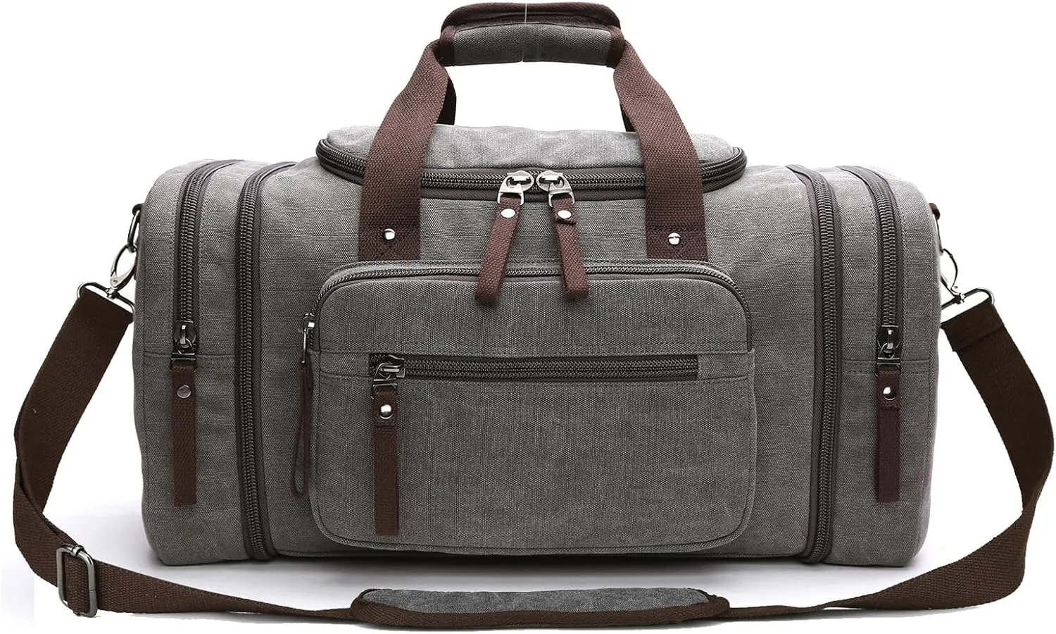 Travel bag for men, hand-held fitness bag, hiking and business trip, large capacity canvas (grey)