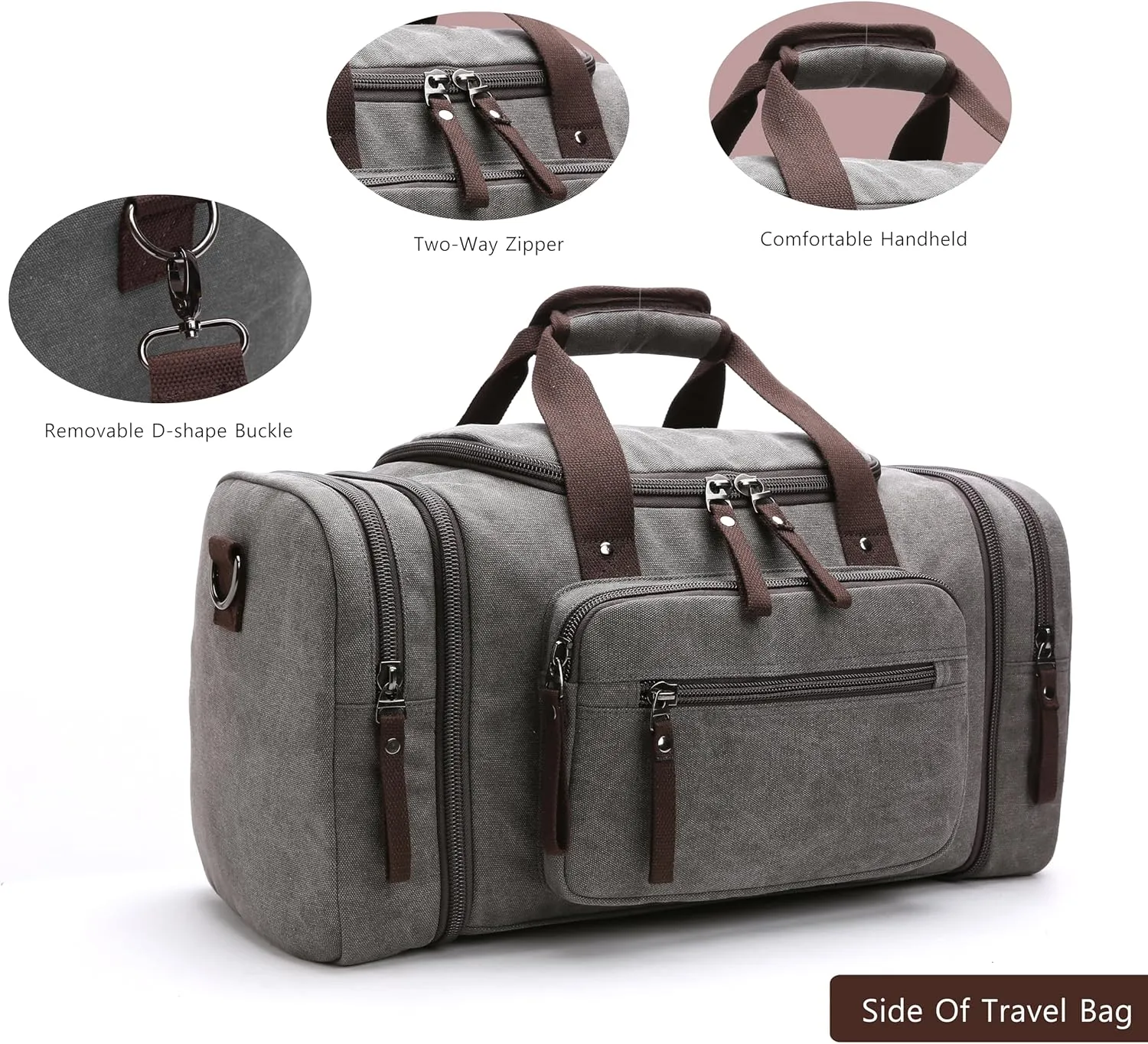 Travel bag for men, hand-held fitness bag, hiking and business trip, large capacity canvas (grey)