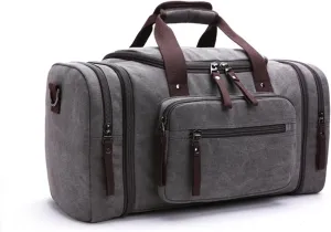 Travel bag for men, hand-held fitness bag, hiking and business trip, large capacity canvas (grey)