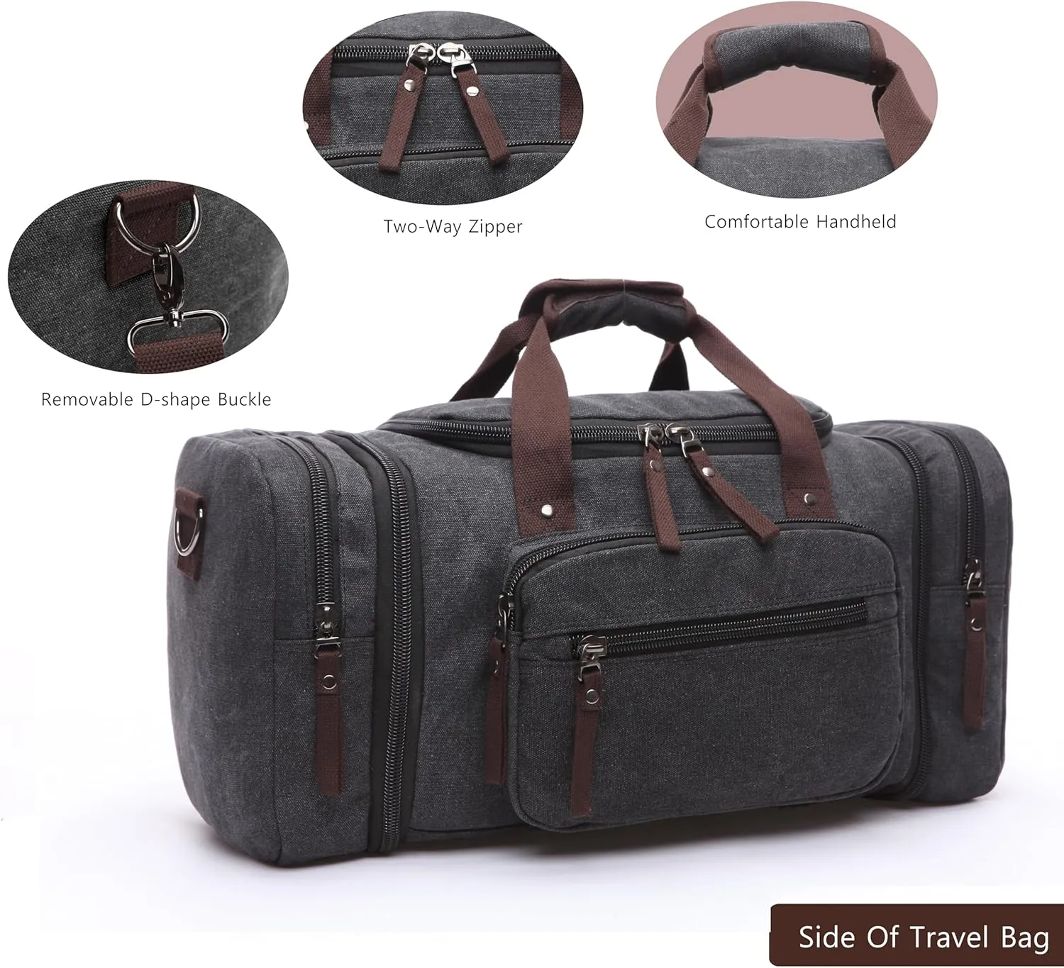 Travel bag for men, large capacity hand luggage bag, canvas crossbody waterproof mountaineering, outdoor sports(black)