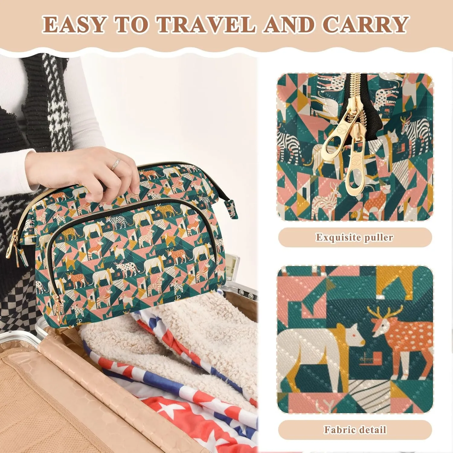 Travel Cosmetic Pouch with Quilted Puffer Style Lightweight Spacious Design