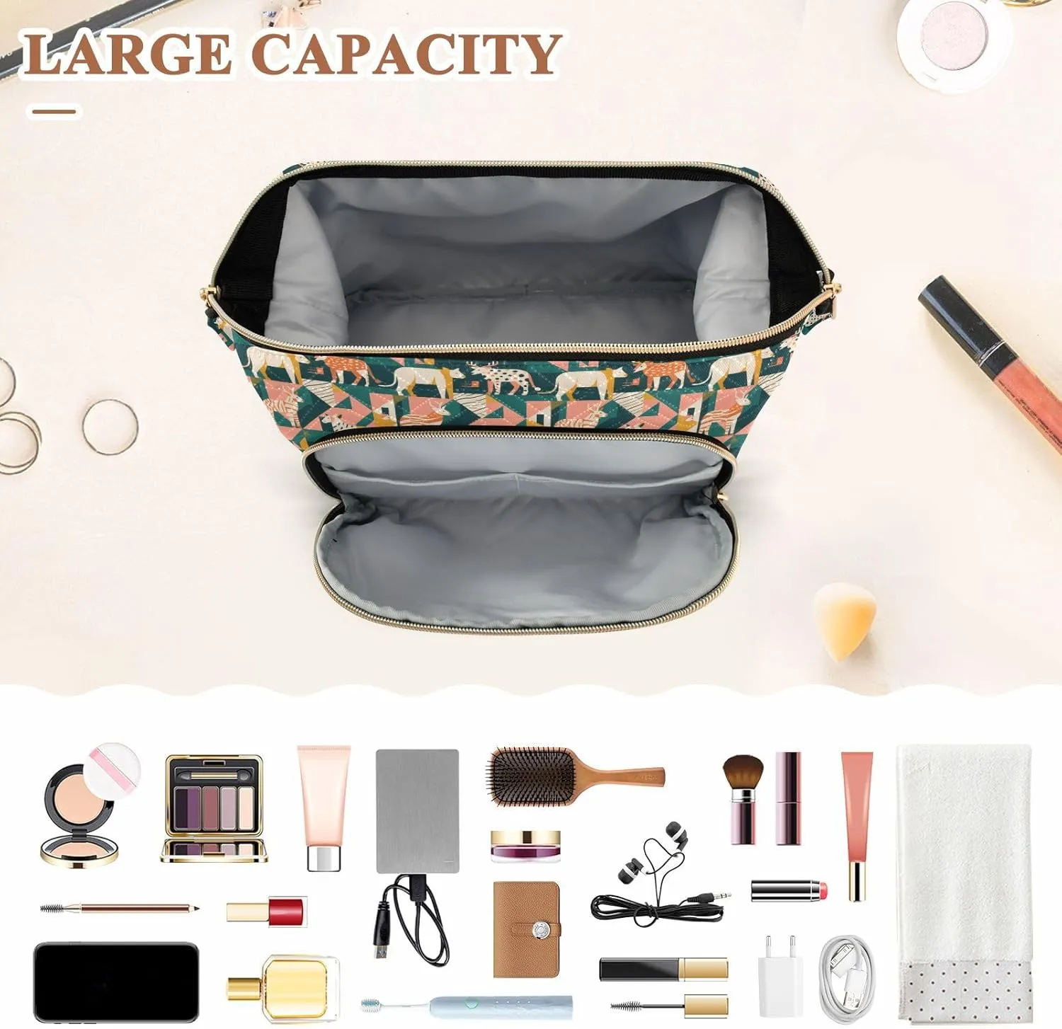 Travel Cosmetic Pouch with Quilted Puffer Style Lightweight Spacious Design