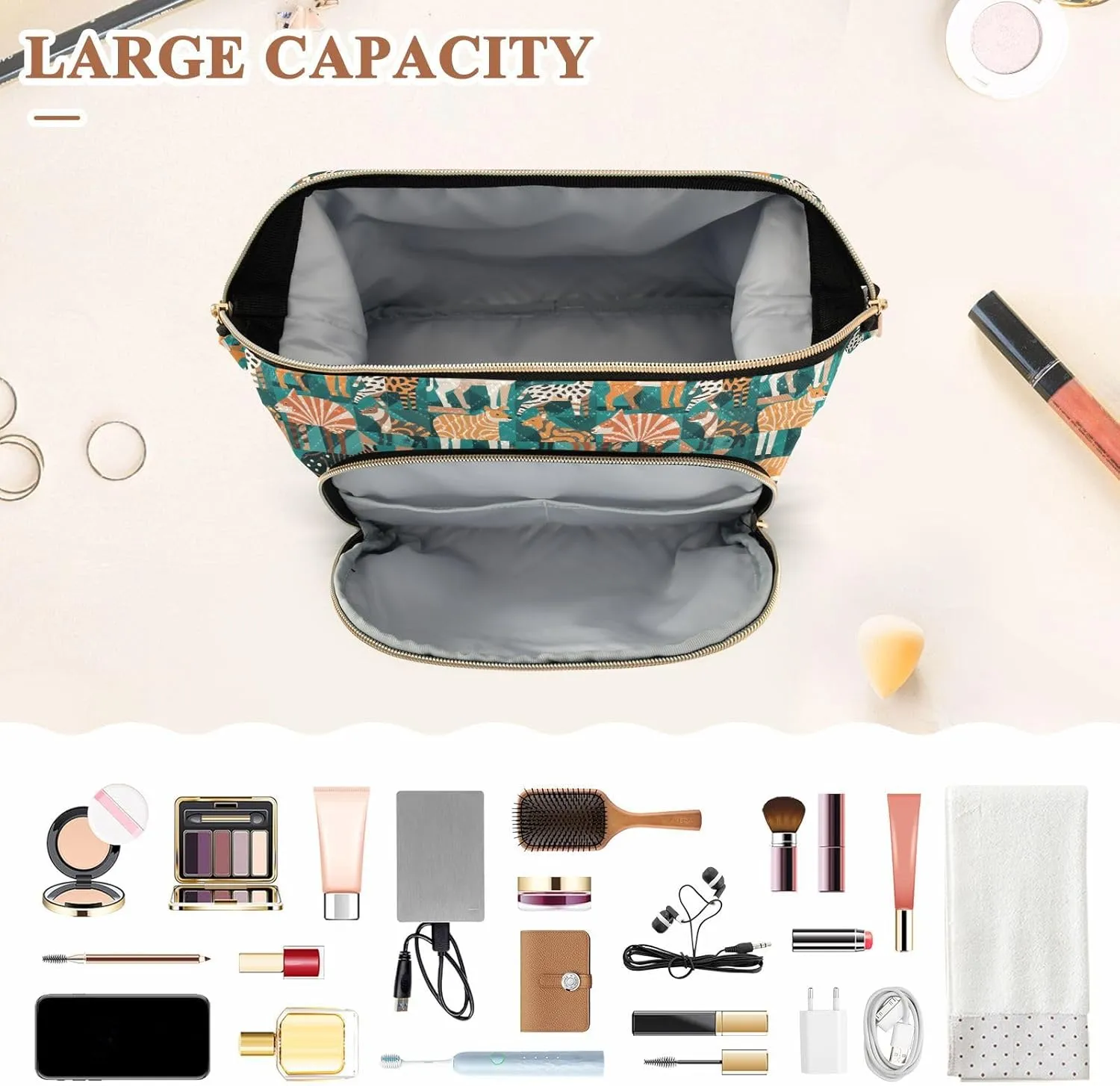 Travel Cosmetic Pouch with Quilted Puffer Style Lightweight Spacious Design