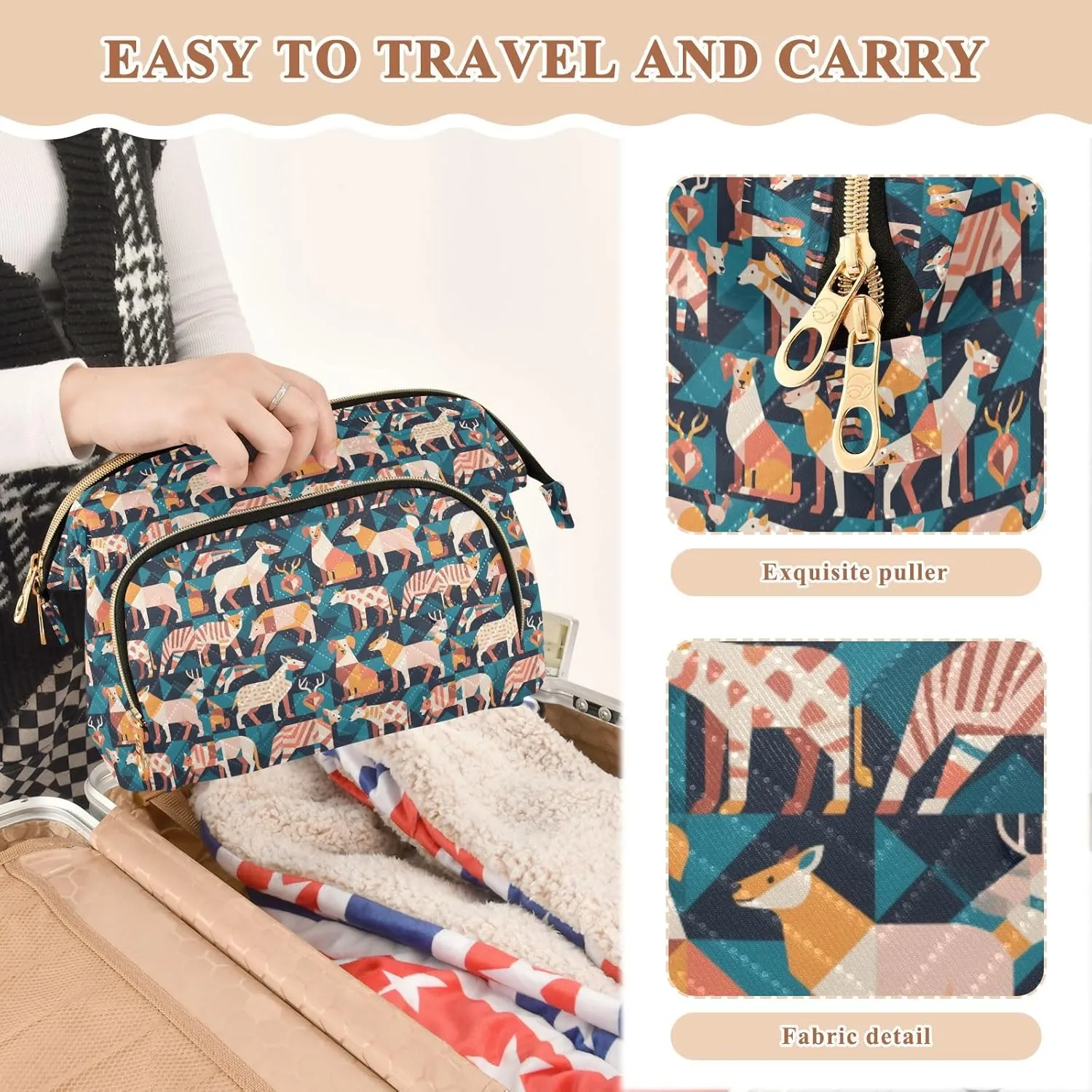 Travel Cosmetic Pouch with Quilted Puffer Style Lightweight Spacious Design