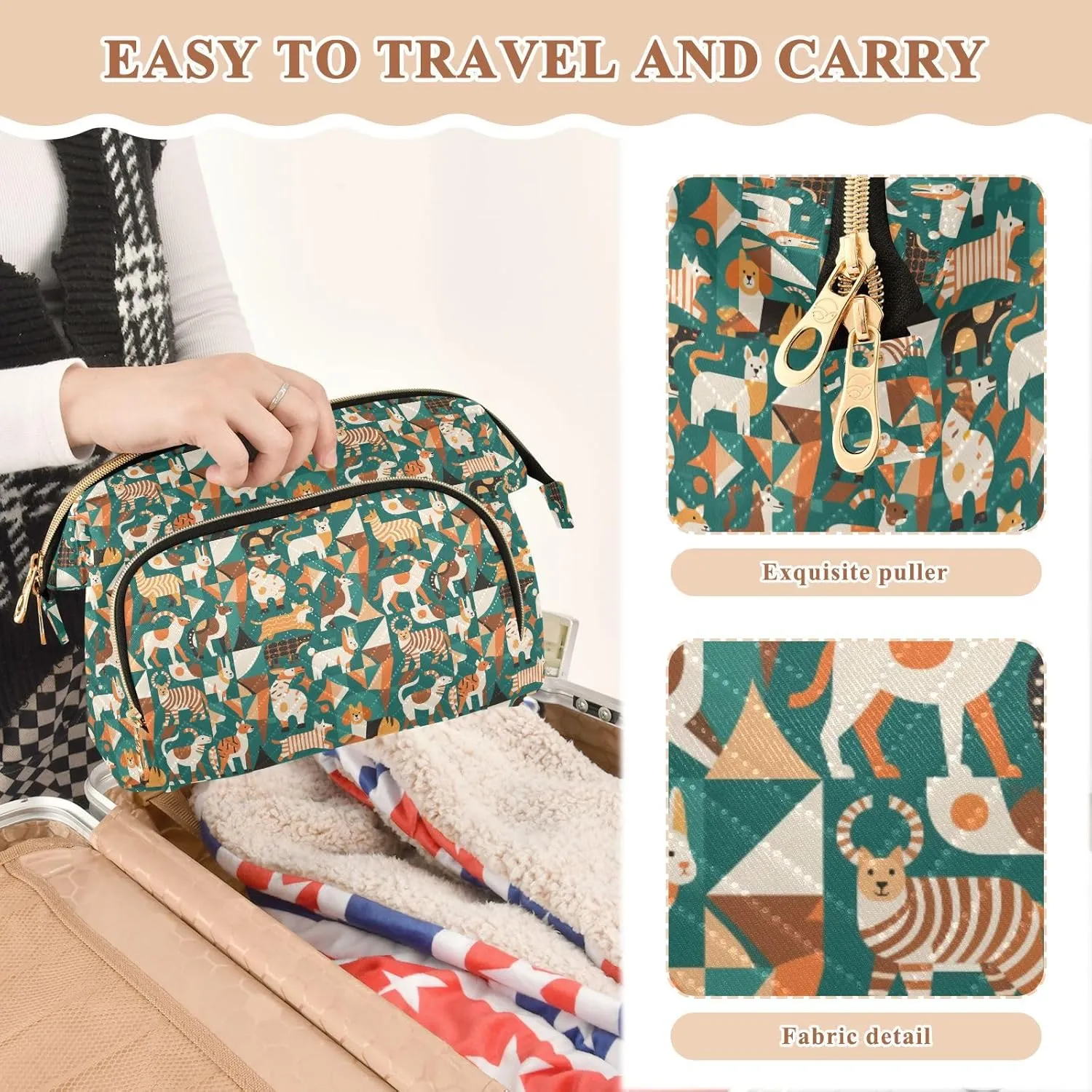 Travel Cosmetic Pouch with Quilted Puffer Style Lightweight Spacious Design