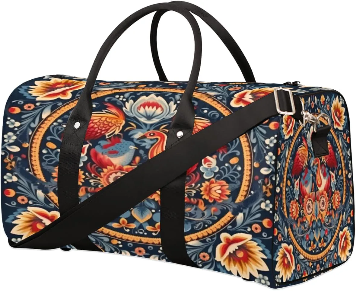 Travel Duffel Bag Ukrainian Traditional Ornaments Flower Waterproof Sport Gym Bag Foldable Travel Bag Overnight Bag Weekender Bag Handbag Sports Duffle Bags for Women Men Boys Girls