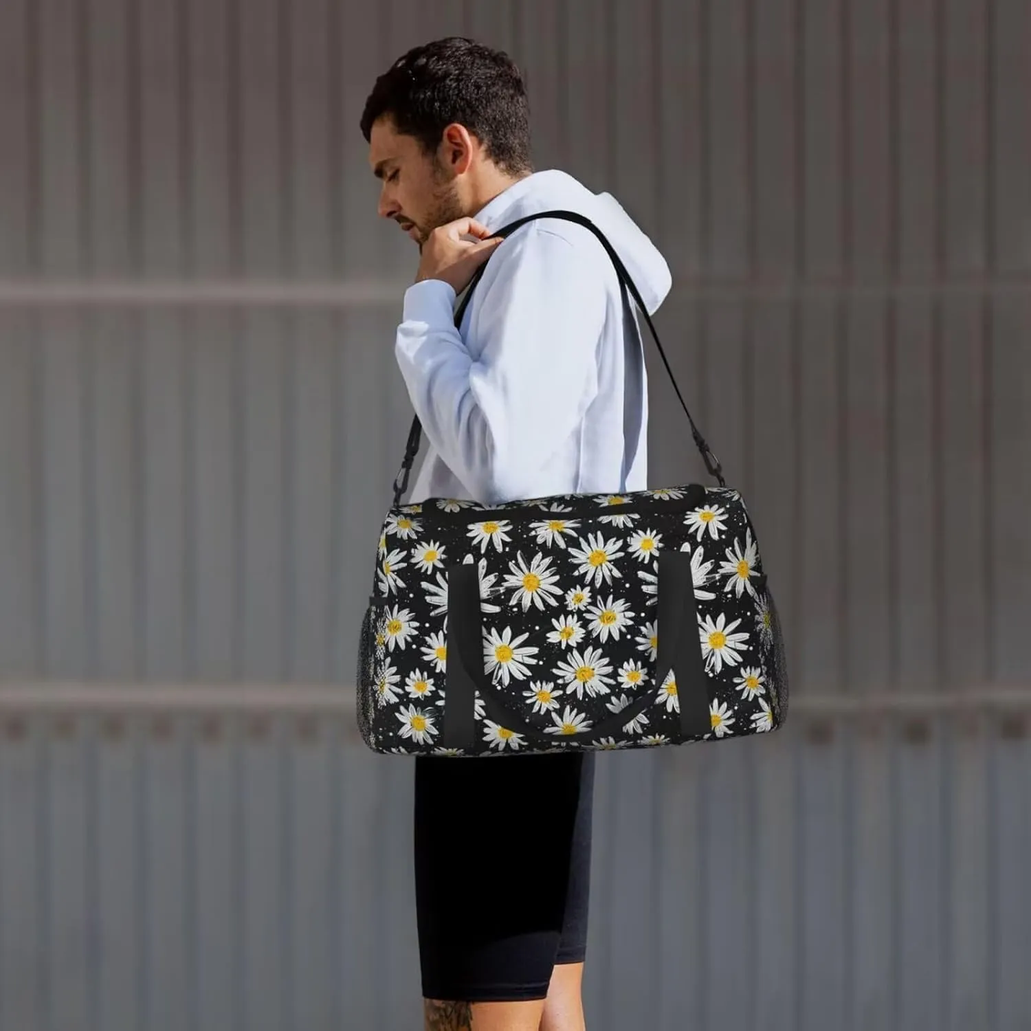 Travel Duffle Bag for Men Women Cute Daisy Flower Print Foldable Duffel Bag Floral Overnight Bags Waterproof & Tear Resistant Personal Item Bag
