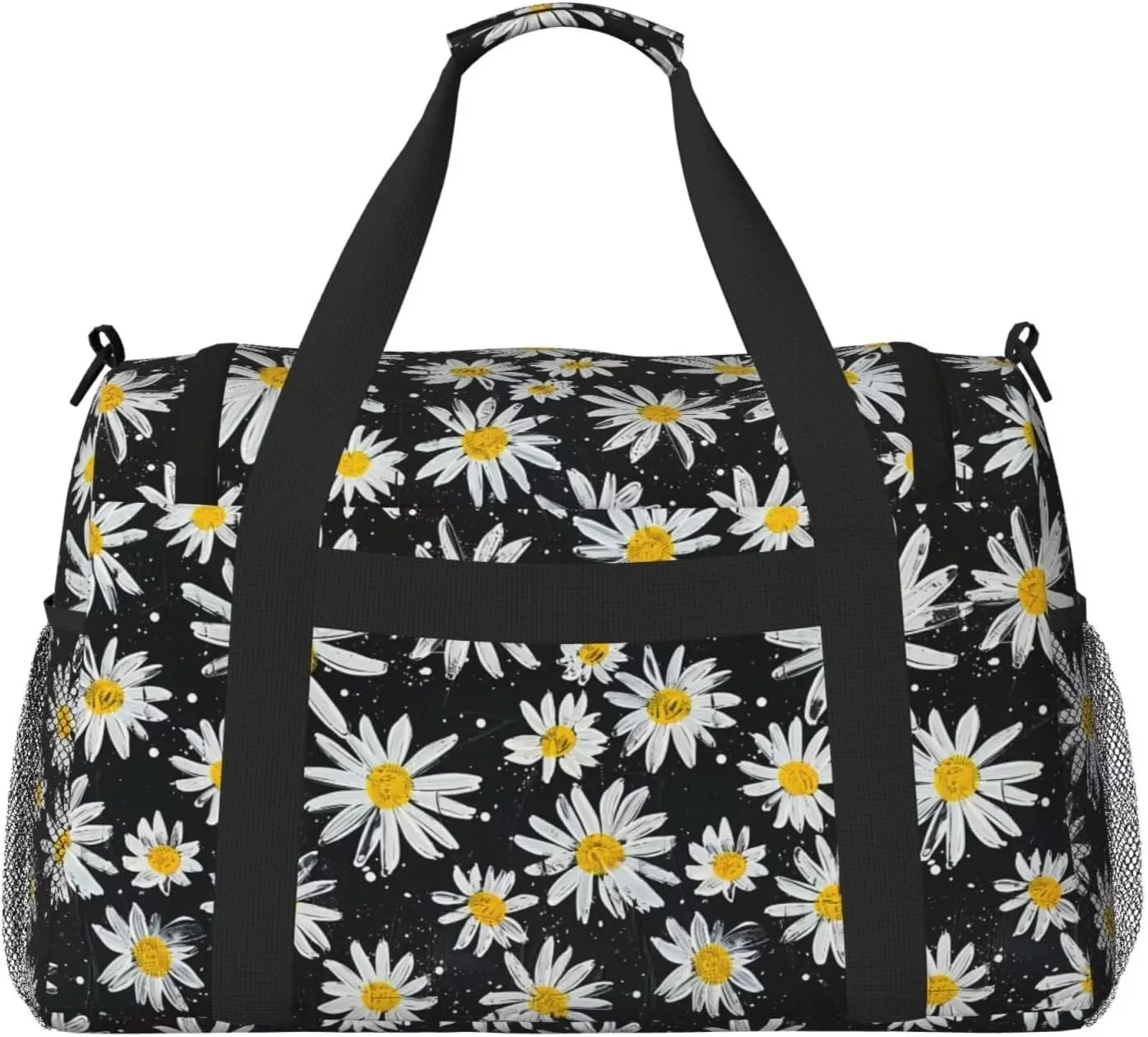 Travel Duffle Bag for Men Women Cute Daisy Flower Print Foldable Duffel Bag Floral Overnight Bags Waterproof & Tear Resistant Personal Item Bag