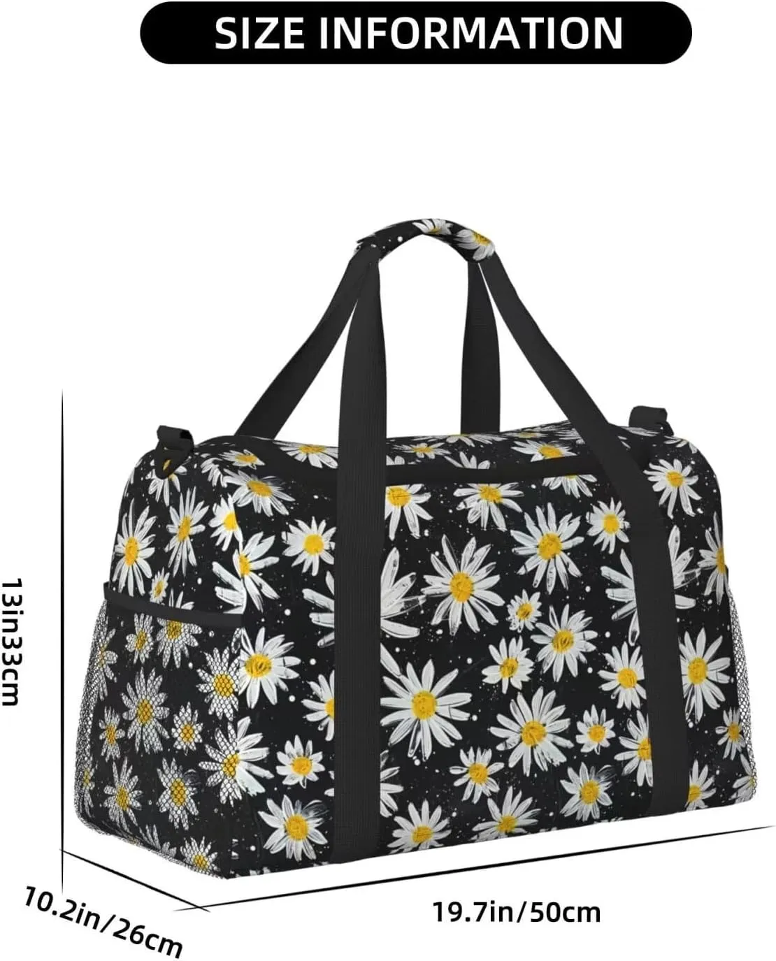 Travel Duffle Bag for Men Women Cute Daisy Flower Print Foldable Duffel Bag Floral Overnight Bags Waterproof & Tear Resistant Personal Item Bag