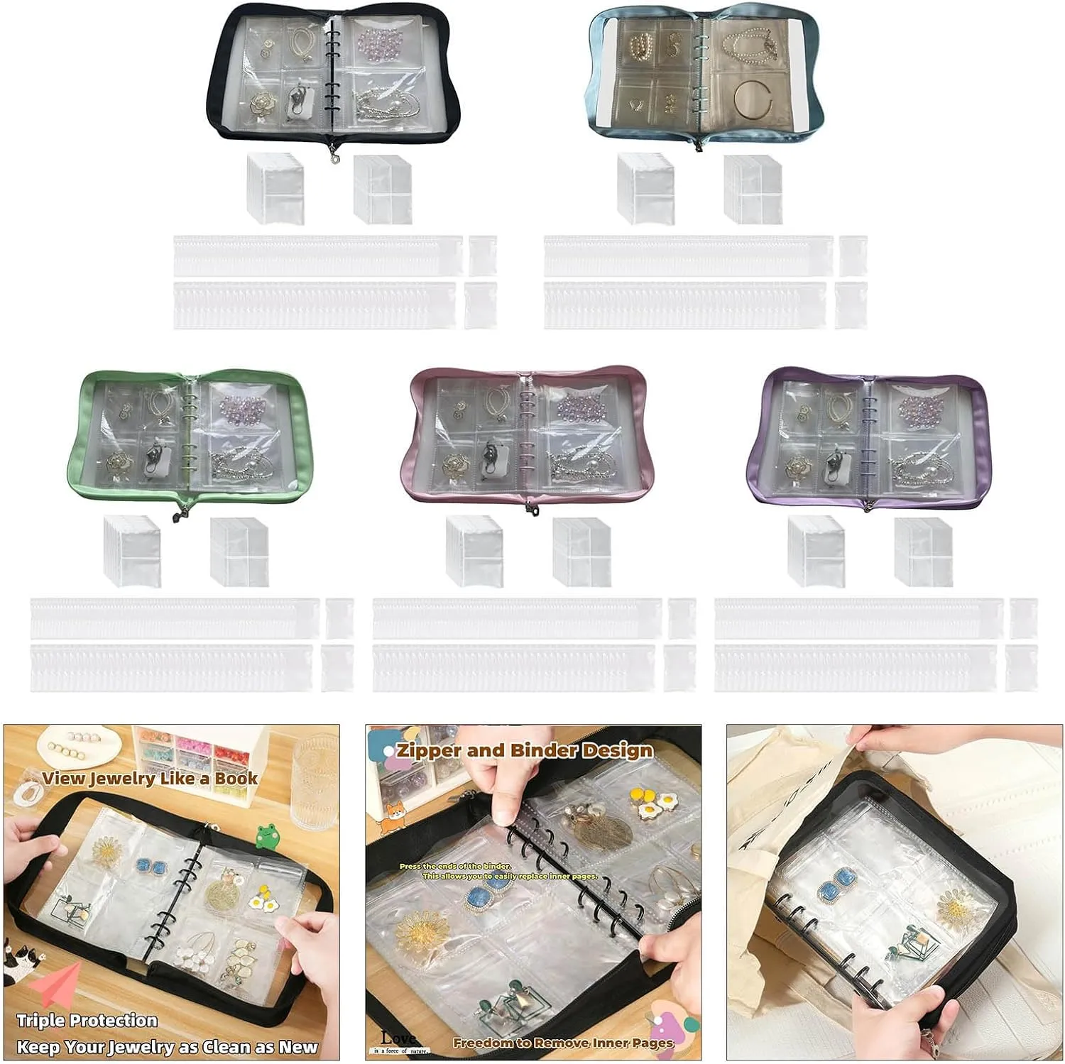 Travel Jewelry Organiser with PVC Bags Transparents Storage Book Pockets for Necklaces Earrings Rings and Bracelets