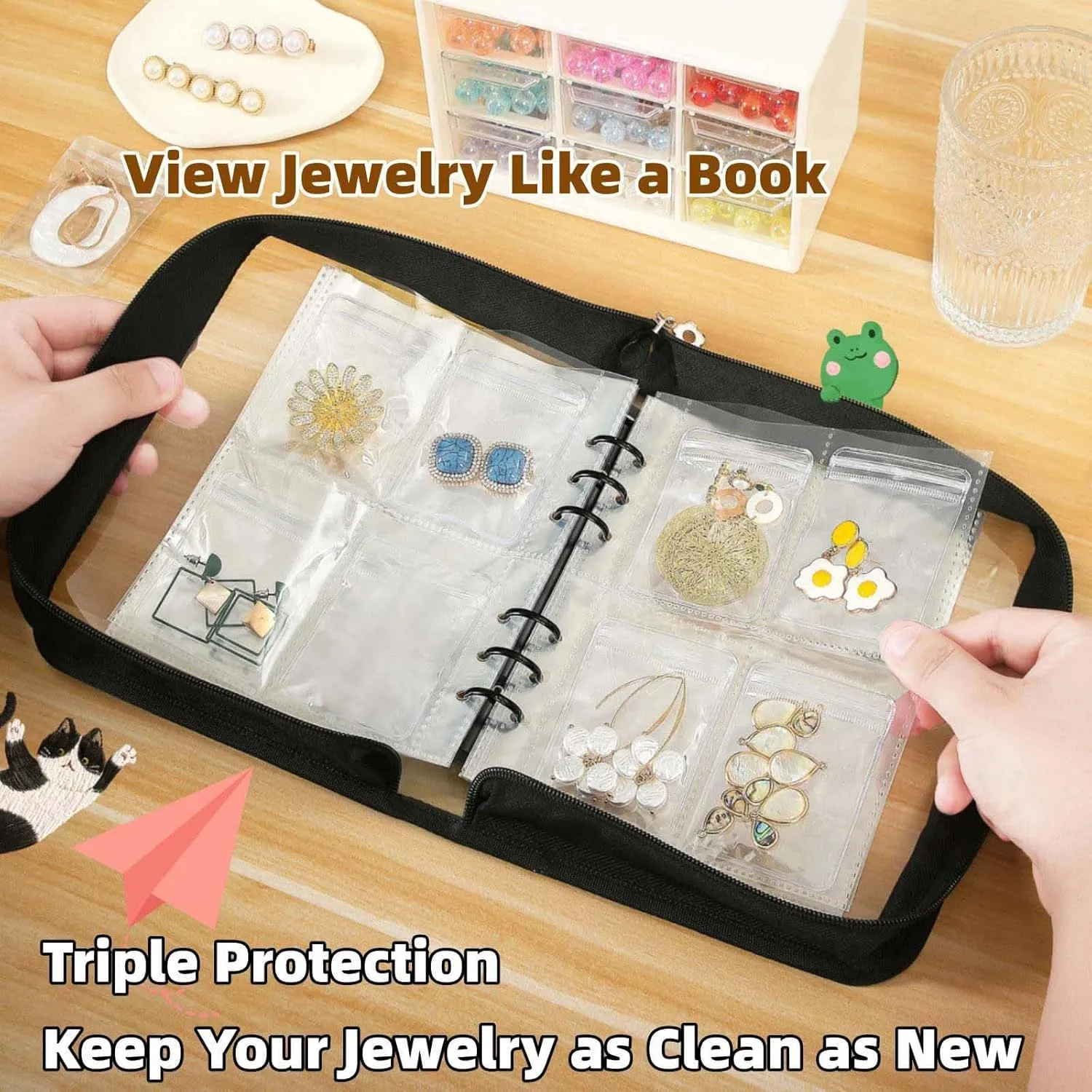 Travel Jewelry Organiser with PVC Bags Transparents Storage Book Pockets for Necklaces Earrings Rings and Bracelets