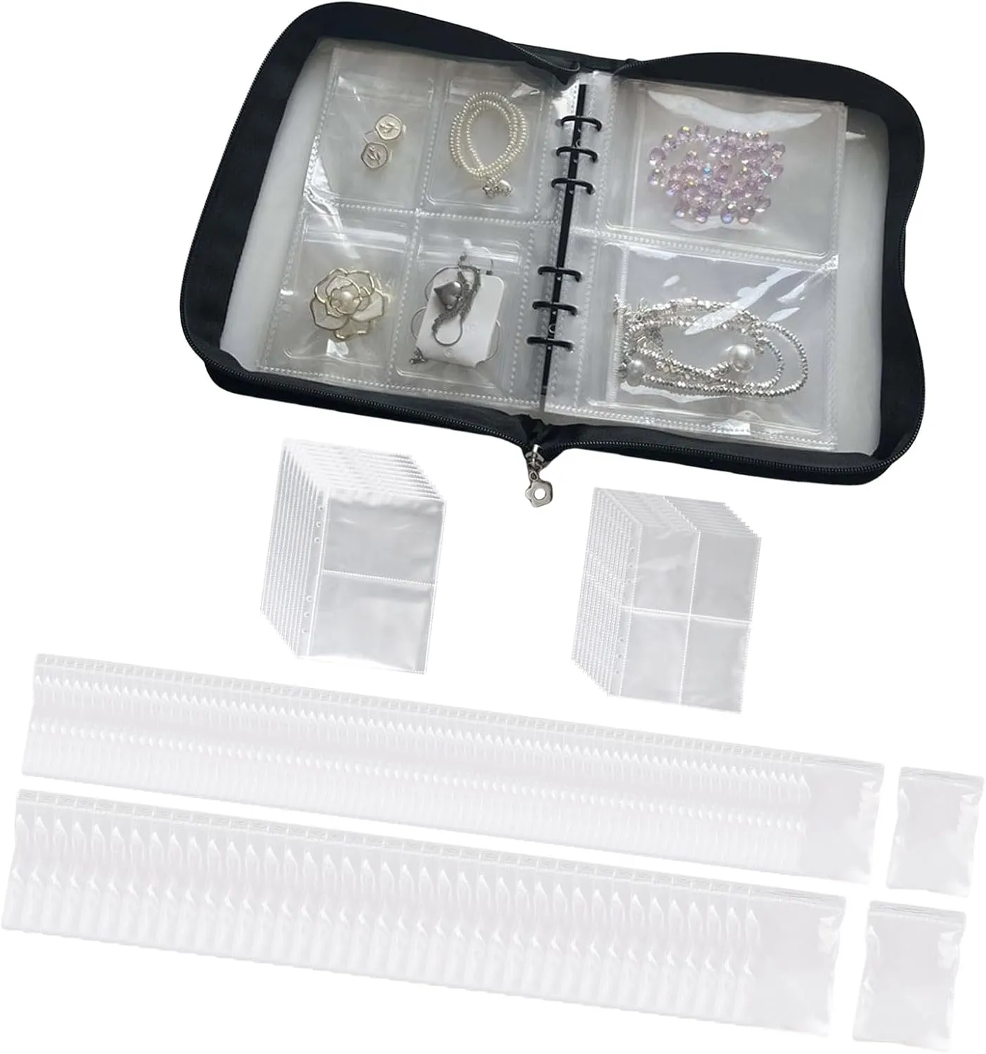 Travel Jewelry Organiser with PVC Bags Transparents Storage Book Pockets for Necklaces Earrings Rings and Bracelets