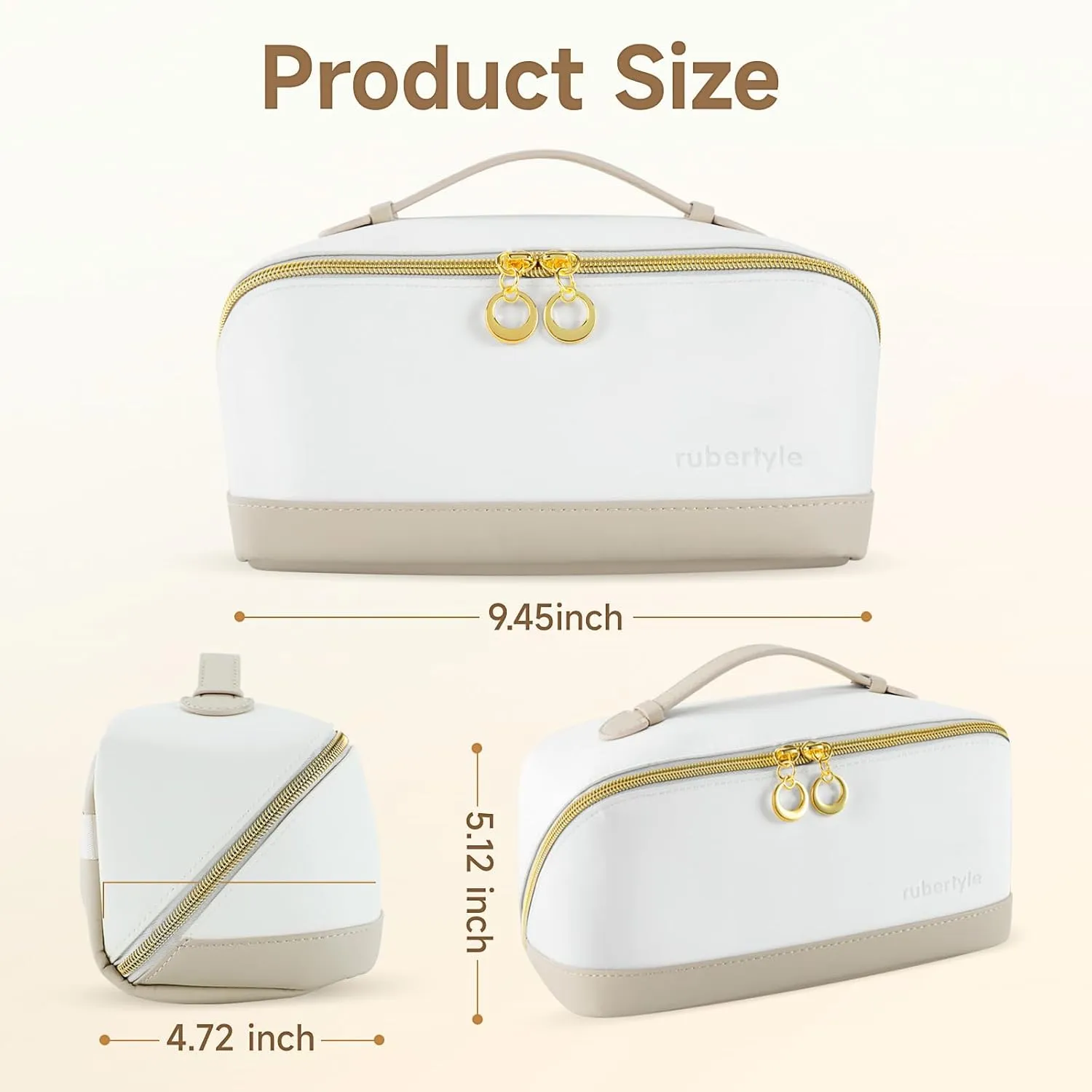 Travel Makeup Bag,Large Capacity Cosmetic Bags for Women,Waterproof Portable Pouch Open Flat Toiletry Bag Make up Organizer with Divider and Handle (khaki)