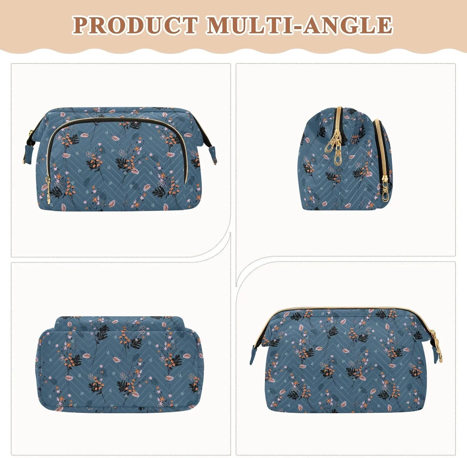 Travel Quilted Makeup Bag Toiletry Organizer Pouch Storage Make Up Bag Large Quilted Cosmetic Bag Wide Open T1