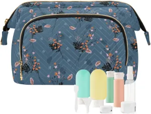 Travel Quilted Makeup Bag Toiletry Organizer Pouch Storage Make Up Bag Large Quilted Cosmetic Bag Wide Open T1