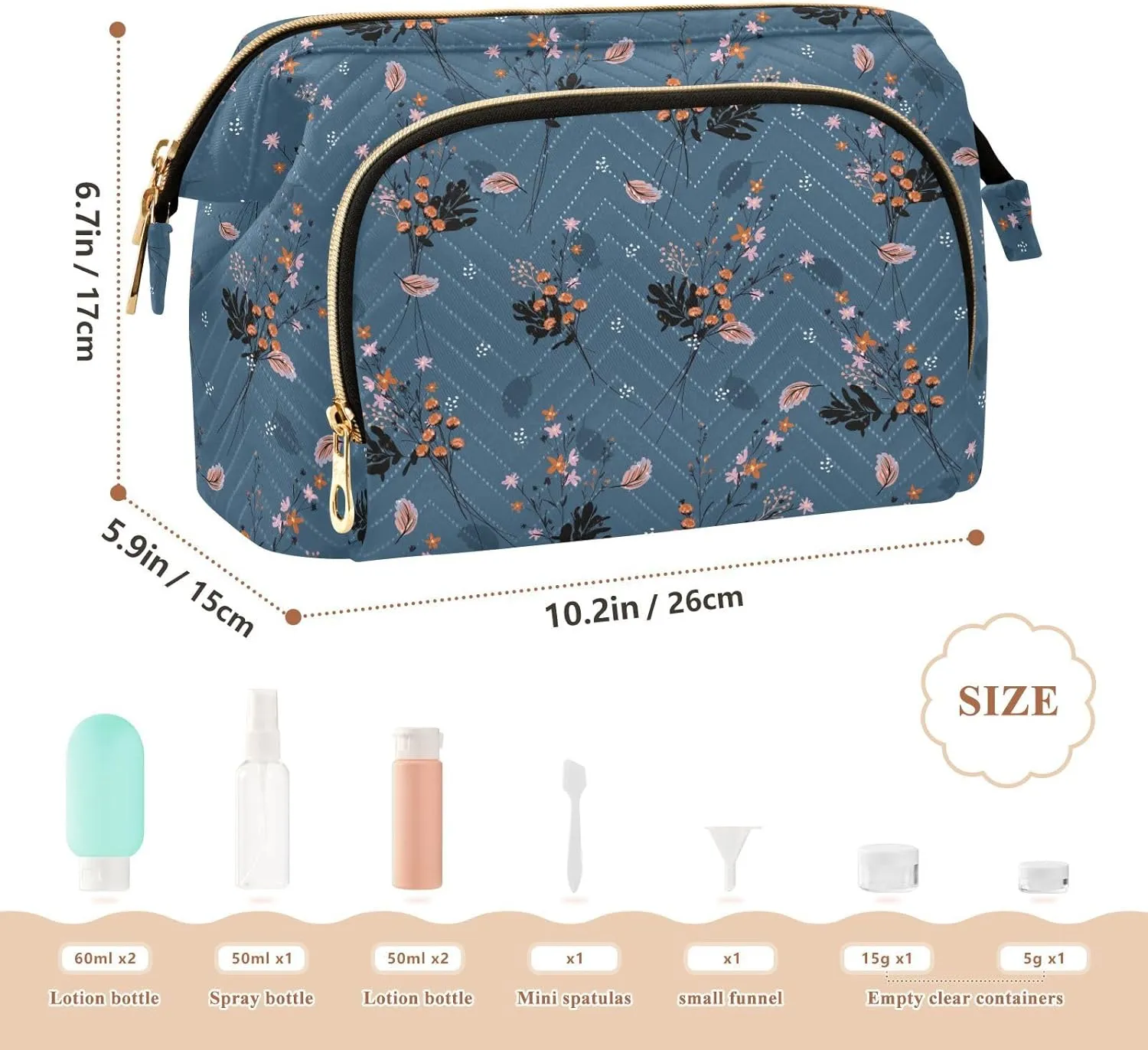 Travel Quilted Makeup Bag Toiletry Organizer Pouch Storage Make Up Bag Large Quilted Cosmetic Bag Wide Open T1