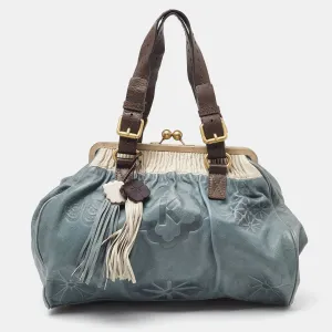 Tri Color Embossed Leather Kisslock Frame Satchel