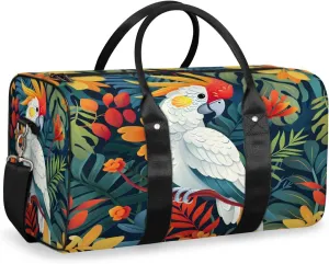 Tropical Birds Travel Duffle Bag, Sports Gym Bags for Women Men, Carry On Weekender Overnight Bag, Jungle Leaves Floral Workout Hospital Airplane Trips Bag