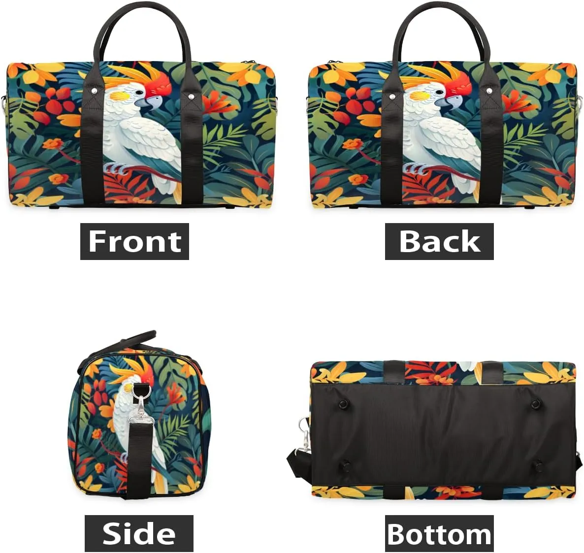 Tropical Birds Travel Duffle Bag, Sports Gym Bags for Women Men, Carry On Weekender Overnight Bag, Jungle Leaves Floral Workout Hospital Airplane Trips Bag