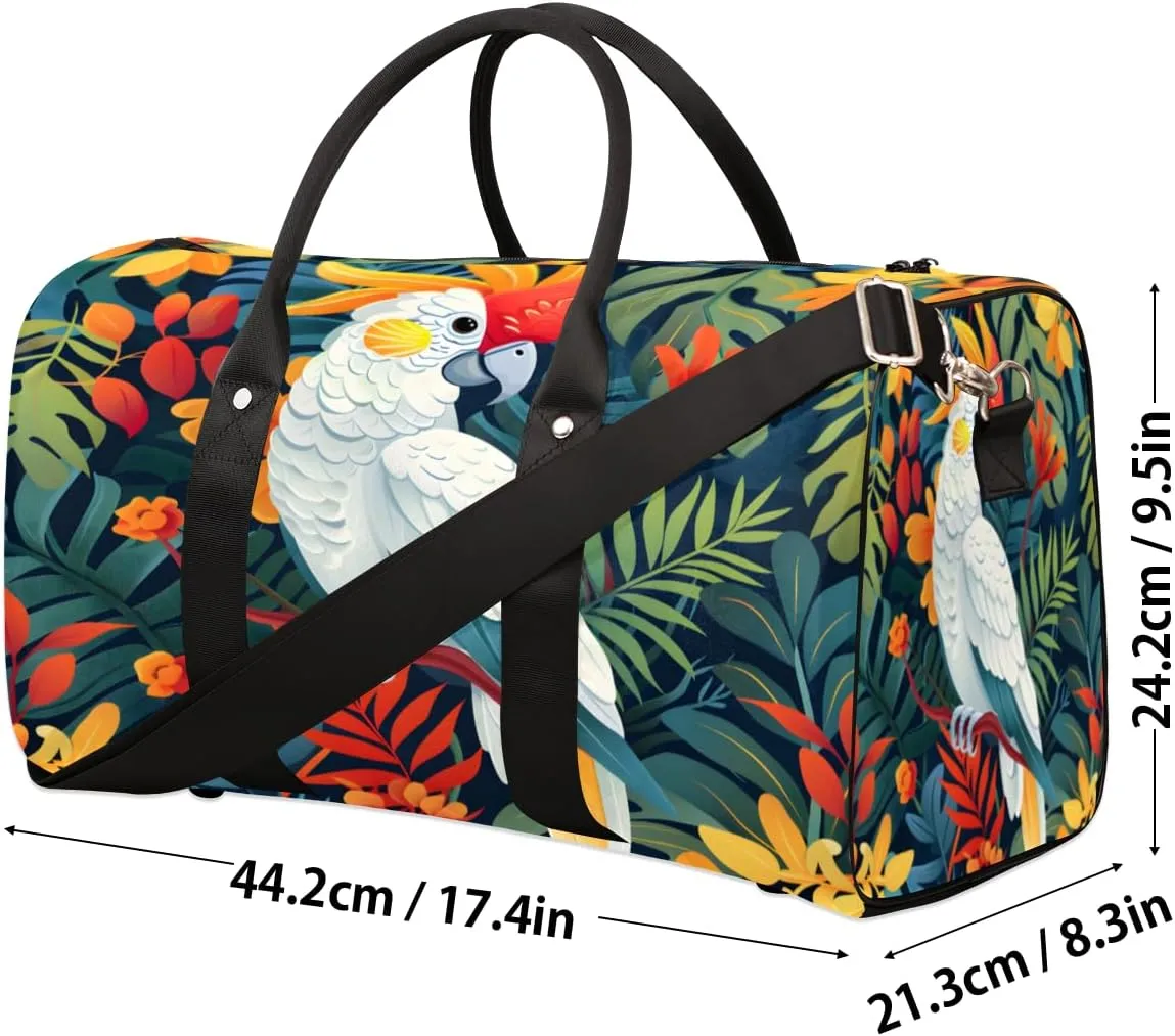 Tropical Birds Travel Duffle Bag, Sports Gym Bags for Women Men, Carry On Weekender Overnight Bag, Jungle Leaves Floral Workout Hospital Airplane Trips Bag