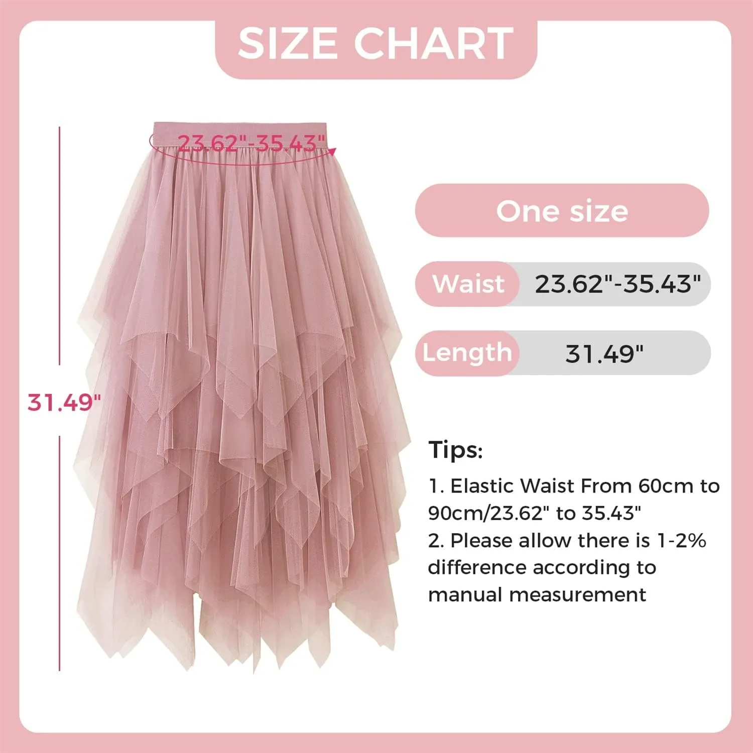 Tulle Skirts for Women Midi Long Fairy Skirt Tutu A-Line Mesh Layered High Elastic Waist Halloween Skirts