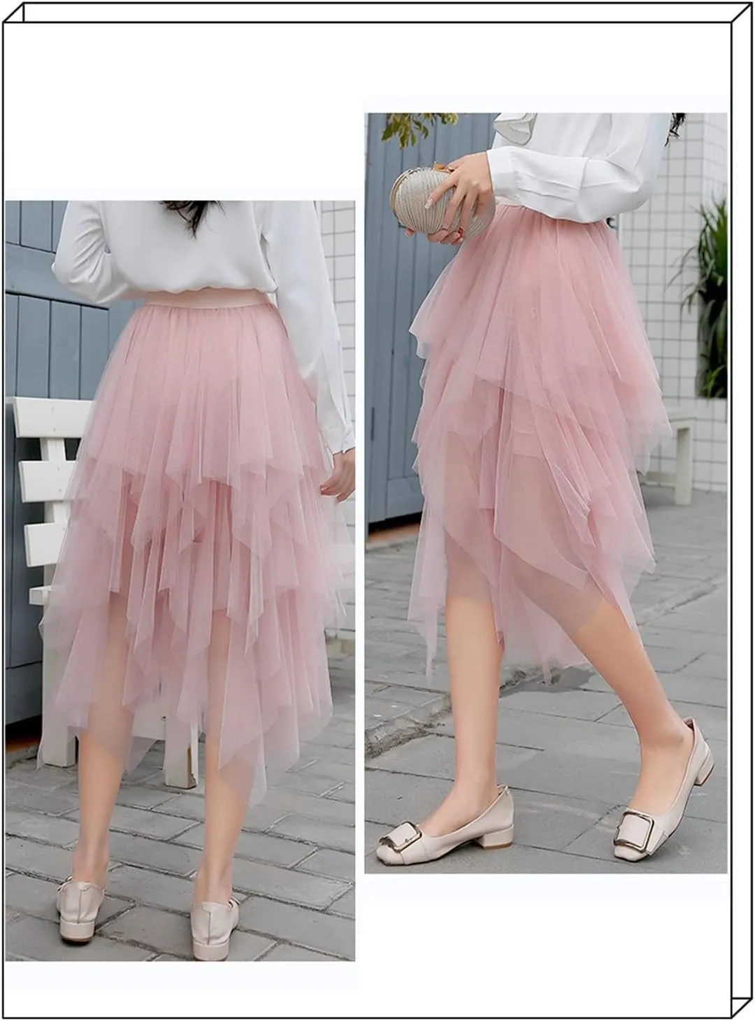 Tulle Skirts for Women Midi Long Fairy Skirt Tutu A-Line Mesh Layered High Elastic Waist Halloween Skirts