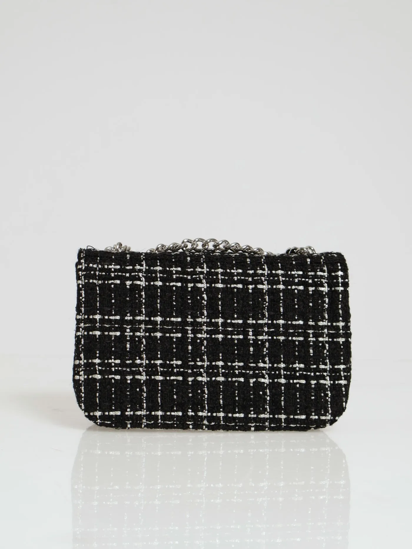Tweed Silver Satchel - Black