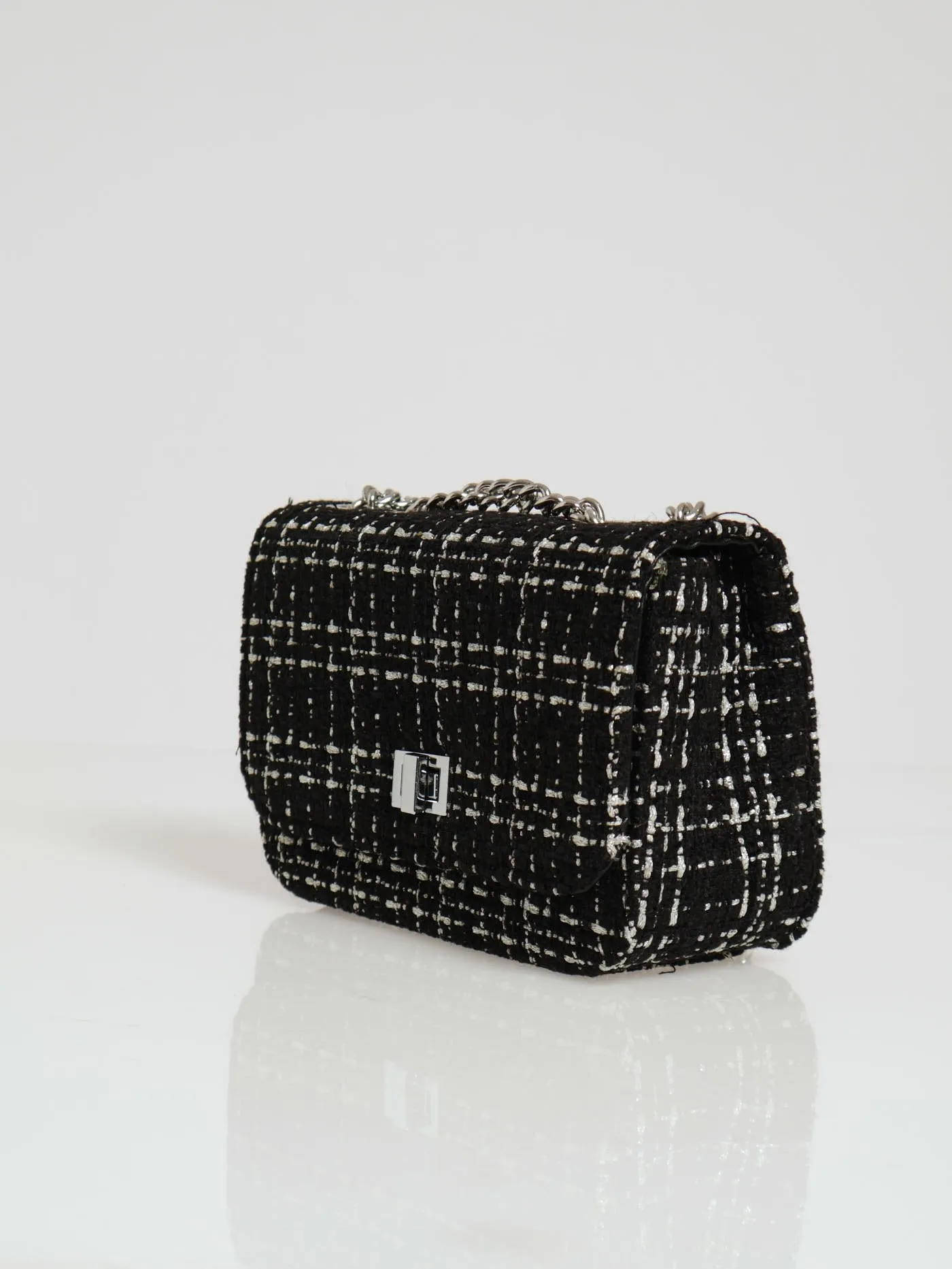 Tweed Silver Satchel - Black