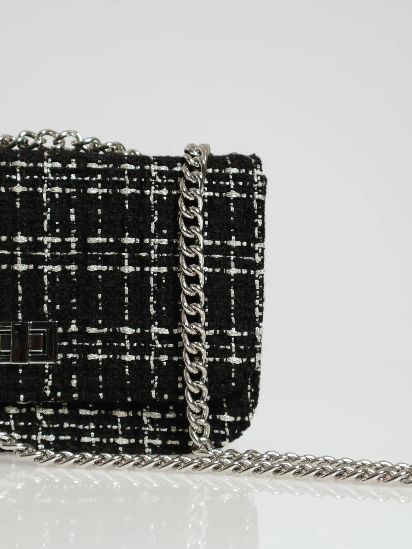 Tweed Silver Satchel - Black