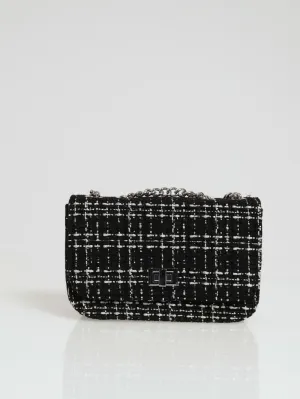 Tweed Silver Satchel - Black