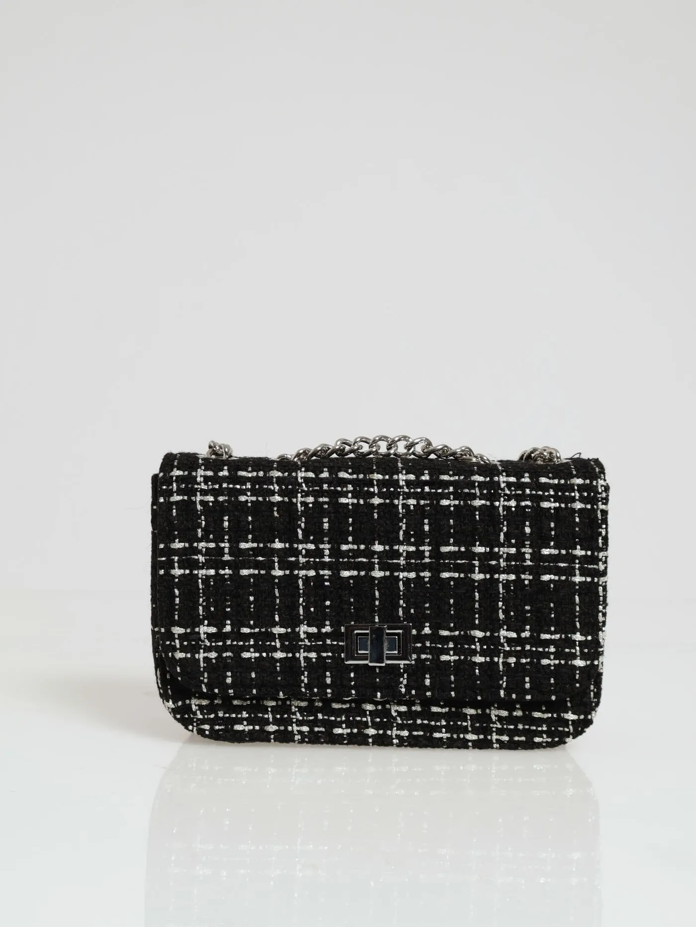 Tweed Silver Satchel - Black