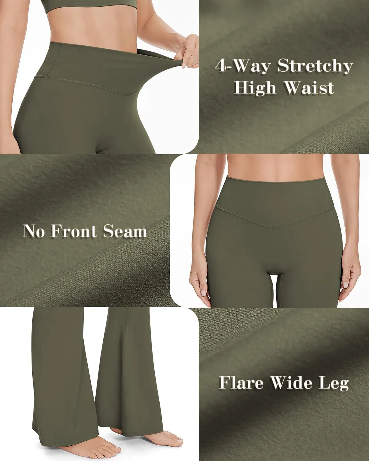 UEU Women's High Waist Flare Yoga Pants, No Front Seam, Casual Leggings with Tummy Control, 29/31/33" Inseam