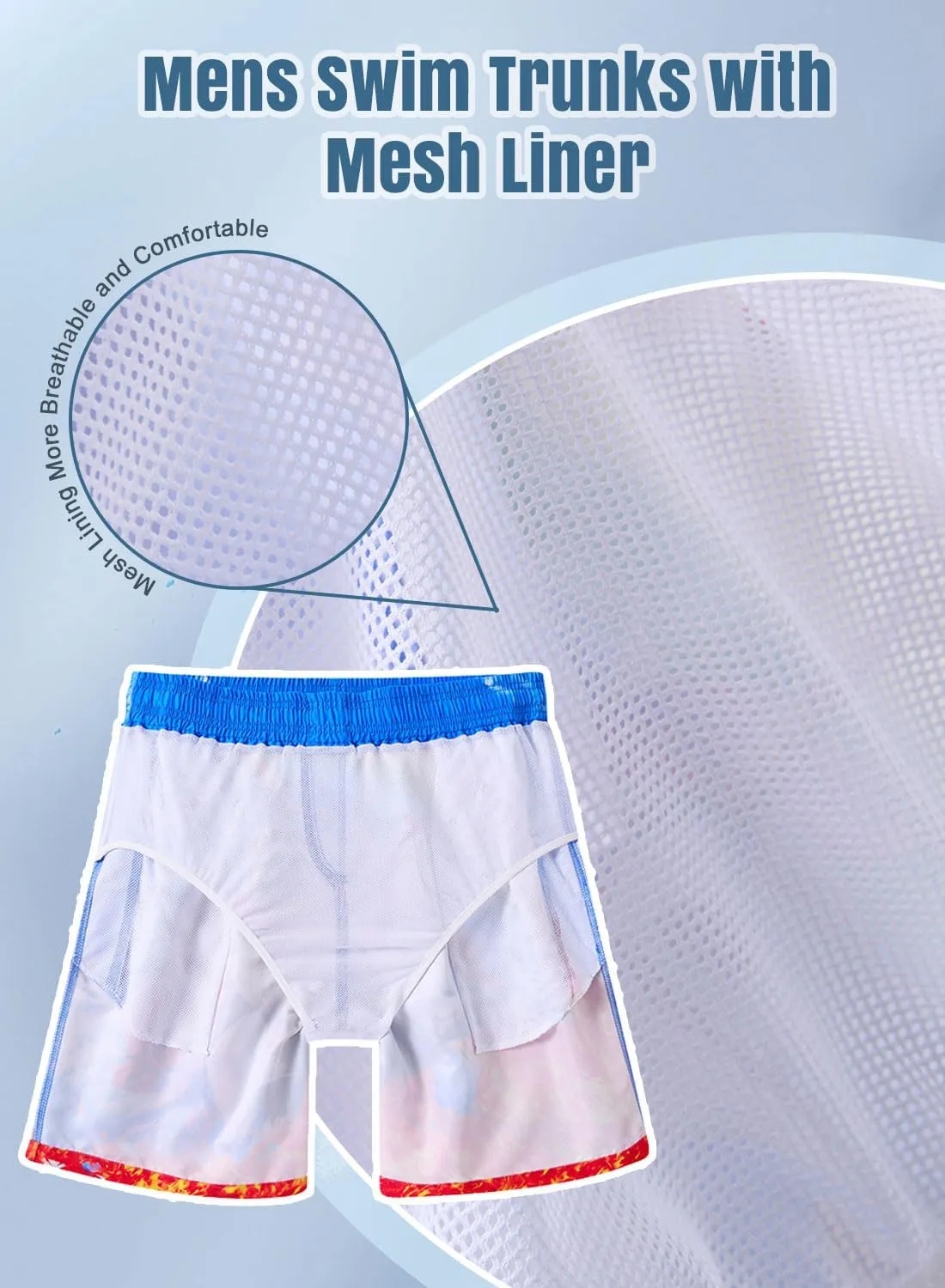 uideazone Men Swim Trunks Drawstring Elastic Waist Quick Dry Beach Shorts with Mesh Lining Swimwear Bathing Suits