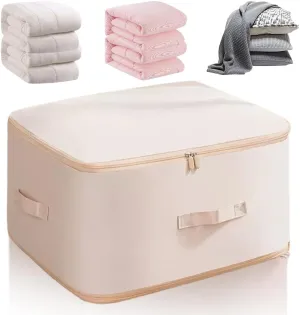 Ultra Space Saving Self Compression Organizer, 2024 Heavy Duty Storage Travel Packing Storage Tote, Storage Tote for Space Saving, Clothing Storage Bag for Comforters Blankets Bedding (Khaki, X-Large)