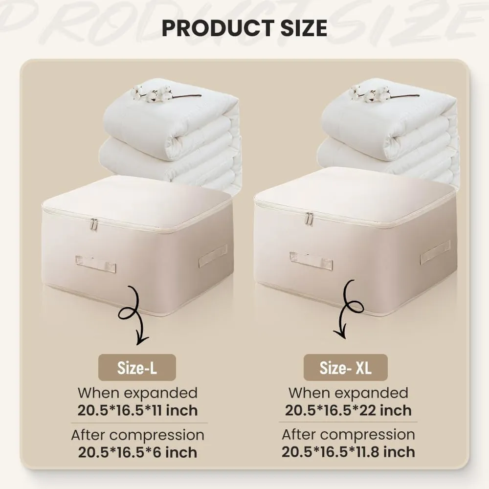 Ultra Space Saving Self Compression Organizer, 2024 New Heavy Duty Self Compression Moving Organizer Bags, Premium Comforter Storage Bag Packaging Cube Bedding Storage Bag (Khaki, X-Large)
