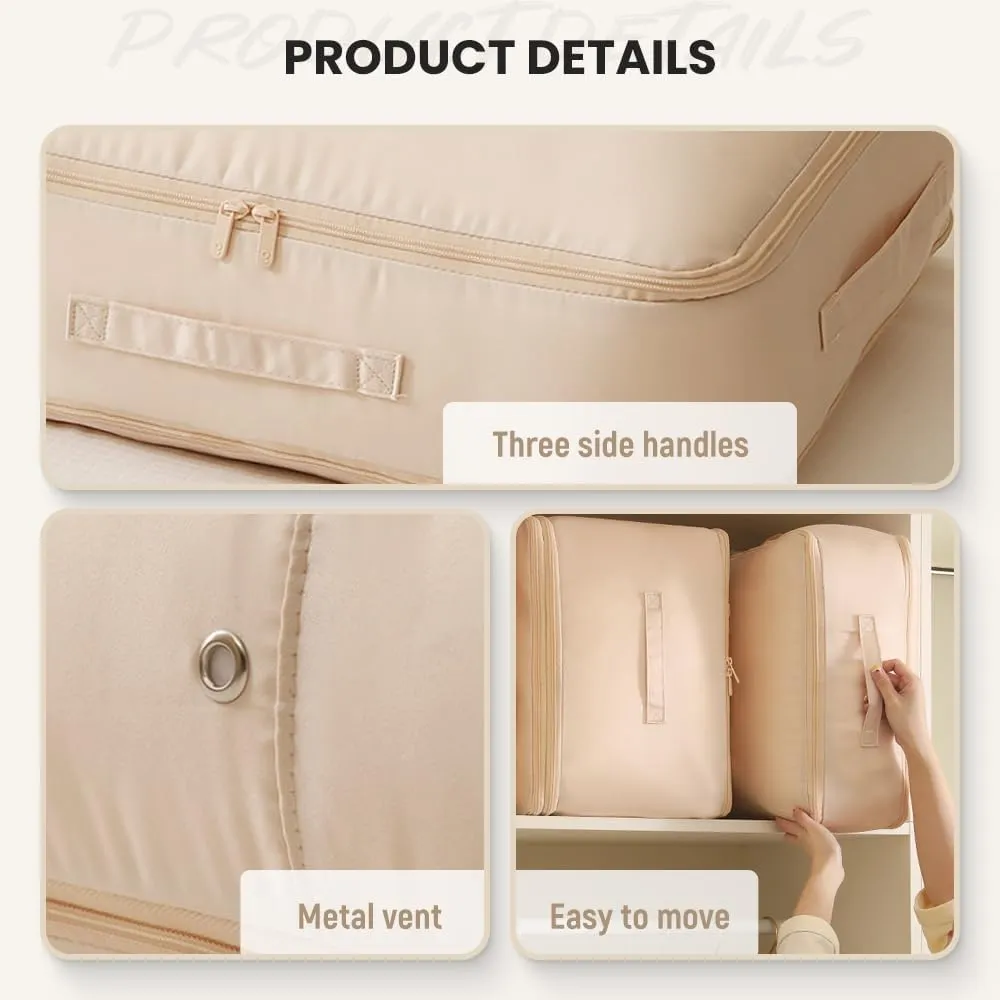 Ultra Space Saving Self Compression Organizer, 2025 Heavy Duty Storage Travel Packing Storage Tote, Storage Tote for Space Saving, Clothing Storage Bag for Comforters Blankets Bedding (Khaki, X-Large)