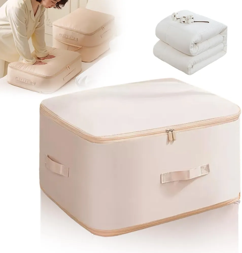 Ultra Space Saving Self Compression Organizer, 2025 Heavy Duty Storage Travel Packing Storage Tote, Storage Tote for Space Saving, Clothing Storage Bag for Comforters Blankets Bedding (Khaki, X-Large)