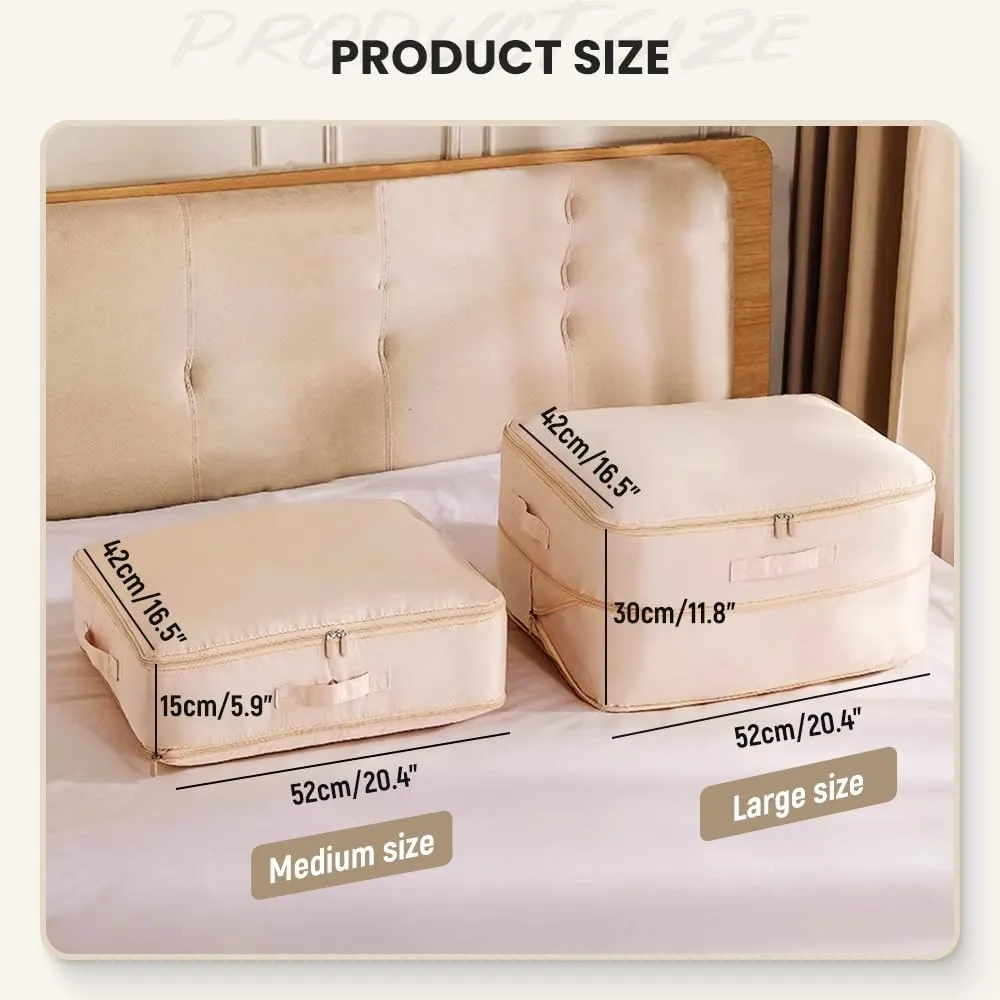 Ultra Space Saving Self Compression Organizer, 2025 Heavy Duty Storage Travel Packing Storage Tote, Storage Tote for Space Saving, Clothing Storage Bag for Comforters Blankets Bedding (Khaki, X-Large)
