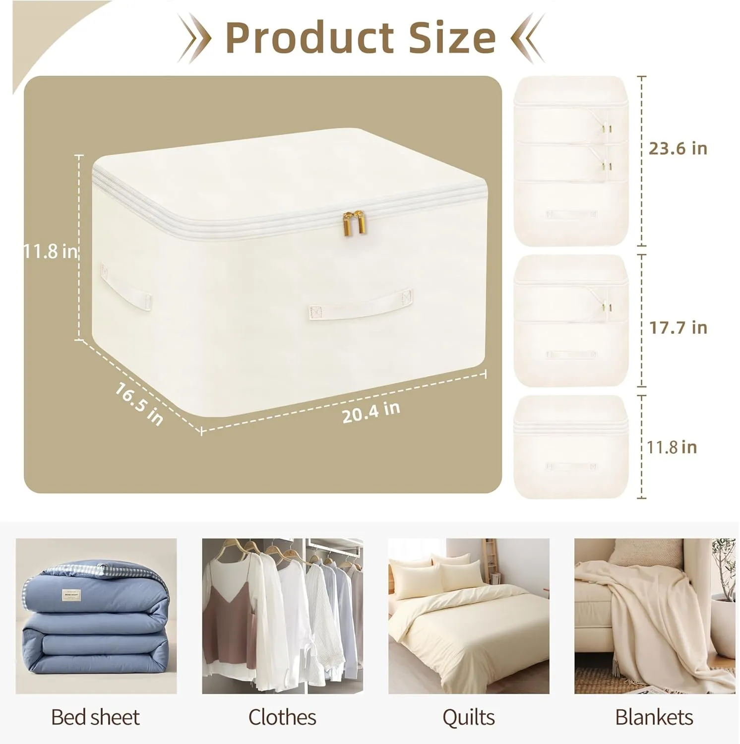 Ultra Space Saving Self Compression Organizer, Comforter Storage Bag for Clothes, Blankets, Pillows, Duvet, Comforters, Bedding Sets and Much More (Khaki,X-L - 54 * 42 * 60cm)