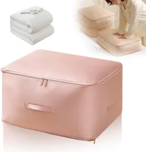 Ultra Space Saving Self Compression Organizer, Heavy Duty Self Compression Moving Organizer Bags, Storage Tote for Space Saving, Clothing Storage Bags for Comforters, Blankets, Bedding (Pink, Large)