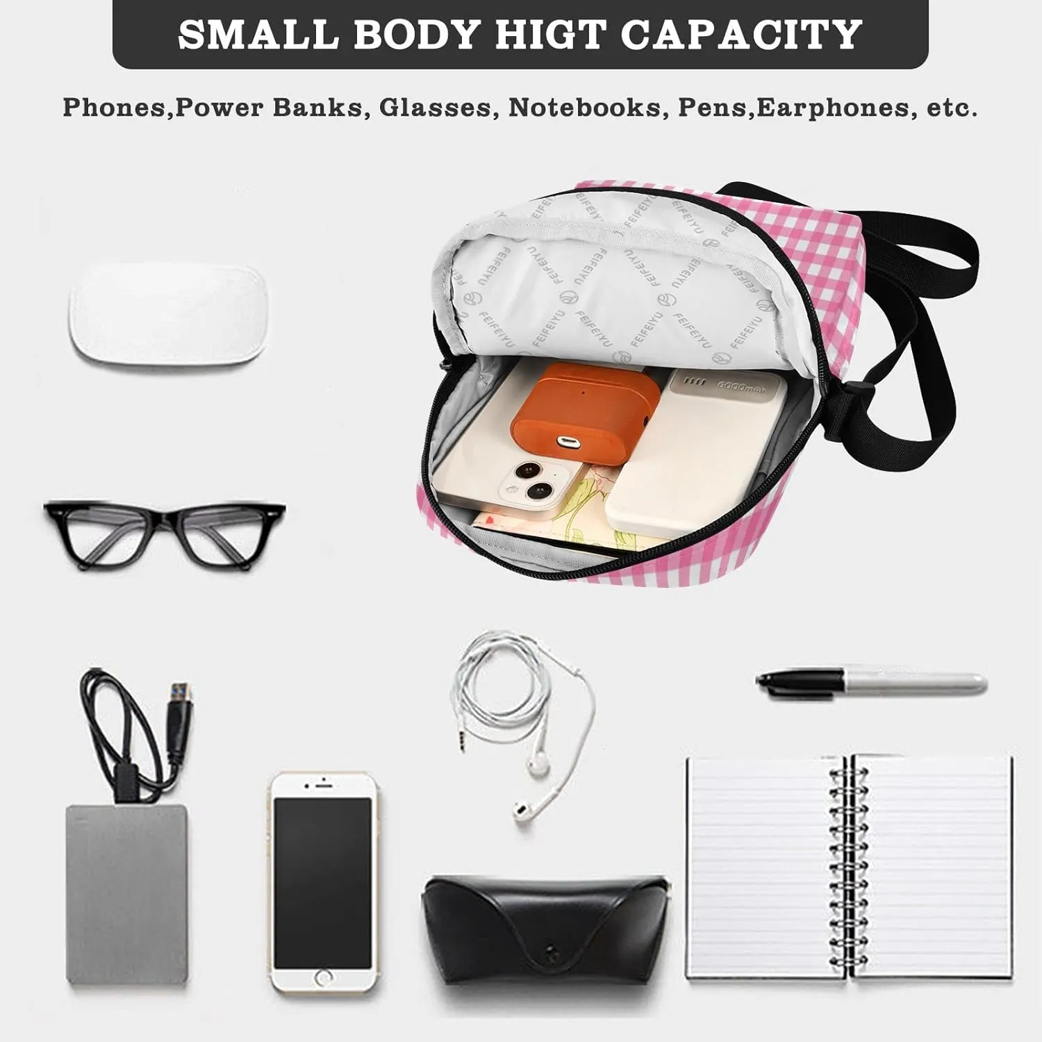 Unisex Crossbody Bag, Halloween Gingham Durable Sling Side Shoulder bags for men women, One Size